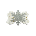 Detail shot of white velvet bow clip with gold glitter dots and silver snowflake embellishment - Silver Style (MC5958)