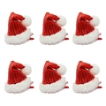 Set de seis pinzas para el pelo de gorro navideño con lentejuelas rojas y borde de felpa - Estilo de Gorro de Navidad de Lentejuelas Rojas