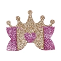 Barrette couronne dorée à paillettes avec nœud rose et cœur pour filles - Couronne Cœur Rose
