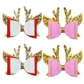 Weihnachts-Glitzer-Rentier-Haarspangen mit festlichen Schleifen für Mädchen, 4er-Set - Gemischte Geweihschleife Rosa Rot Weiß (MS6630)