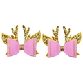 Dettaglio di fermagli per capelli con corna di renna glitterate e fiocchi rosa - Stile Fiocco con Corna Rosa (MS6628)