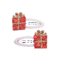 Detailsicht der rosa Schleifen-Haarclips mit glitzernden roten Geschenkkarton-Anhängern - Geschenkbox Stil (MC6694)
