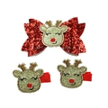 Three-piece set of Christmas hair clips with sequins and embroidered reindeer patterns - Deer 3-Piece Set (MS6644)