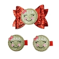 Detail of Christmas hair clip set with red sequin bow and cute gingerbread girl embroidery - Gingerbread Man 3-Piece Set (MS6645)