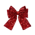 Gros plan du nœud papillon à paillettes rouges montrant les détails et la brillance - Style Nœud à Paillettes (MC6672) / Rouge