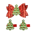 3Pcs Christmas hair clips set with gingerbread and sequin bow for kids holiday - Christmas Tree 3-Piece Set (MS6646)