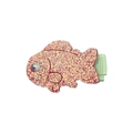 Détail de la barrette poisson rose à paillettes avec œil 3D et pince gainée de tissu vert - Style Poisson (MC6703)