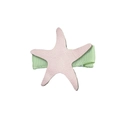 Detailed view of pink starfish hair clip with textured PU leather and green ribbon base - Starfish Style (MC6706)
