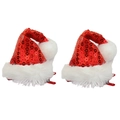 Par de pinzas para el pelo con gorro de Navidad de lentejuelas rojas y felpa blanca - Estilo de Gorro de Navidad de Lentejuelas Rojas
