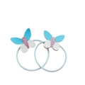 Lot de deux élastiques papillon en cuir PU bleu clair avec paillettes roses pour filles - Élastique Cheveux Papillon Bleu (MT6594)