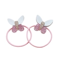 Élastiques à cheveux papillon en similicuir blanc et rose brillant pour filles - Élastique Cheveux Papillon Rose (MT6595)