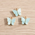 Three pieces of light blue butterfly charms with gold alloy base and pearlescent resin inlay - Size See Details / Mother-of-Pearl Texture Butterfly Style (YD003hulan) / 10 Pieces Pack / Light Blue