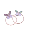 Lot de deux élastiques à cheveux papillon en cuir PU avec paillettes colorées - Élastique Cheveux Papillon Violet (MT6596)