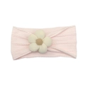 Rosa Rippstrick Baby Stirnband mit cremefarbener Blume und braunem Mittelpunkt - Rosa 5-Blatt-Blumenart (MC5359)