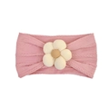 Rosa gestricktes Baby Stirnband mit cremefarbener Blume und braunem Mittelpunkt - Koreanisches Rosa 5-Blatt-Blumenart (MC5359)