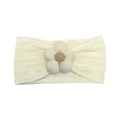 Bandeau bébé tricoté blanc crème avec une fleur 3D décorative et texture côtelée - Style Fleur Jaune Clair à 5 Pétales (MC5359)