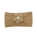 Bandeau bébé en maille côtelée avec fleur 3D marron kaki pour photos de nouveau-nés - Style Fleur Café Clair à 5 Pétales (MC5359)