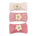 Lot de 3 bandeaux bébé roses avec texture tricotée et détails fleurs en velours - Style Série Rose (MS5359)