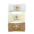 Lot de trois bandeaux fleuris pour nouveau-né en blanc, beige et kaki en maille douce - Style Série Beige Café (MS5359)