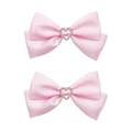 Paire de barrettes à nœuds en satin rose clair pour filles avec centre en strass en cœur - Rose (MC6744)