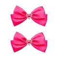 Barrettes nœuds en satin rose pour filles avec cœur en strass lot de deux accessoires - Rouge Rose (MC6745)