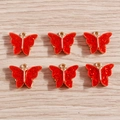 Pack of red butterfly charms with gold metal frames and sequins for DIY jewelry - 10 Pieces Pack / Red