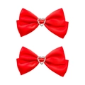 Barrettes nœuds en satin rouge pour filles avec cœurs scintillants en strass - Rouge (MC6746)