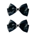 Paire de barrettes à nœuds en satin noir avec décor en strass cœur pour petites filles - Noir (MC6747)