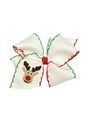 Barrette nœud de Noël en ruban gros-grain blanc avec broderie renne délicate - Two-Tone Reindeer (MC003)