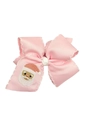 Barrette noeud rose faite main avec bordure volantée blanche et broderie Père Noël - Pink Santa (MC002)