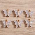 Set of 6 gold alloy butterfly pendants with glitter acrylic inlay for DIY jewelry making - 10 Pieces Pack / White