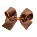 Handgefertigte braune und orangefarbene Schleifen-Haarspange mit Wellenrand - Braun mit orangefarbenem Rand (MC001)