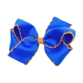 Handgefertigte königsblaue Ripsbandschleife mit orangefarbenen Ziernähten für Mädchen - Blau mit orangefarbenem Rand (MC001)