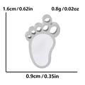 Detail view of baby footprint pendant with dimensions 1.6cm height and 0.9cm width - 304 Stainless Steel / Silver Base White Shell Style (S1844-S-W)