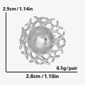 Detail der Abmessungen von 304 Edelstahl Ohrringen mit Vogelnest-Hohlraum-Design - Ein Paar / Silber