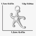 Detalle de un colgante de estrella de mar en acero inoxidable 304 con dimensiones - Plateado (S1903-S)