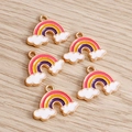 Five colorful rainbow and white cloud pendants with alloy base for DIY jewelry making - Pink
