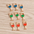 Nine alloy wine glass charms in red, blue and green with golden finish for DIY jewelry - 10 Pieces Pack / Multicolor