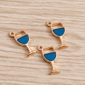 Set of 3 blue enamel gold alloy wine glass charms for DIY jewelry making on wood background - 10 Pieces Pack / Blue