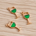 Enamel wine glass charms in rose gold alloy for DIY necklaces and craft accessories - 10 Pieces Pack / Green