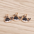 Cartoon whale dolphin enamel alloy charms for DIY necklaces and bracelets in gold finish - Black