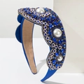 Macro shot of royal blue baroque headband with deep blue crystals and white pearls - Blue