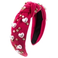 Baroque rose red knotted headband with white heart pearls and sparkling rhinestones - Rose Red