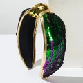 Cerchietto largo a nodo con paillettes colorate verde viola oro e bordo dorato lucido - Paillette