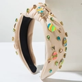 Cerchietto uovo di Pasqua con cristalli colorati e tessuto annodato per feste festive - Beige