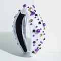 White knotted headband with purple pearls and colorful rhinestones for women - White