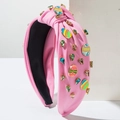 Cerchietto annodato rosa con uova di Pasqua colorate e strass scintillanti moda - Rosa