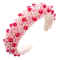 Cerchietto imbottito alla moda con perle sfumate rosa e rosse su base in tessuto - Rosa