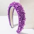 Chic padded purple headband with shimmering artificial pearls and soft velvet lining - Purple