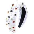 White knotted headband with pearls and colorful rhinestones in a luxury twisted design - Red/White/Blue